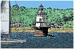 Sailboat  Approaches Hog Island Shoal Light in Rhode Island -Ill